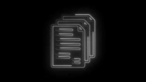 Glowing Neon Document Icon Stack Abstract Background Animation White Lines .. Stock Footage 346127964
