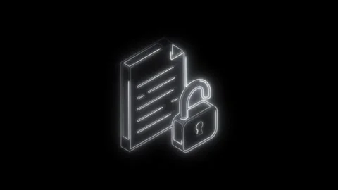 Glowing neon document icon unlocked padlock security concept futuristic tec.. Stock Footage 314704772