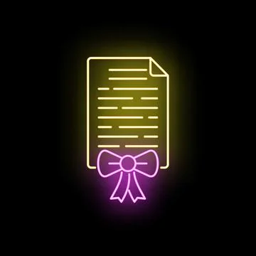Glowing neon document outline featuring a ribbon Stock Illustration