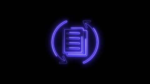 Glowing Neon Document Refresh Icon with Circular Arrows Isolated on Black B.. Stock Footage 315655992