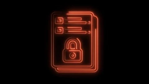 Glowing neon document security illustration of locked files on black background Stock Footage 322971608