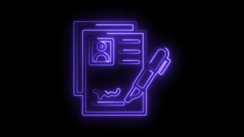 Glowing neon document signing agreement with pen contract illustration design 스톡 동영상 322974710