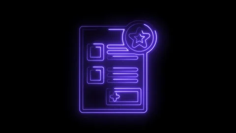 Glowing neon document with star icon animation on black background for ui d.. Stock Footage 346000351