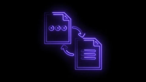 Glowing Neon Document Transfer Icon Animation Futuristic Data Exchange Conc.. Stock Footage 314574071