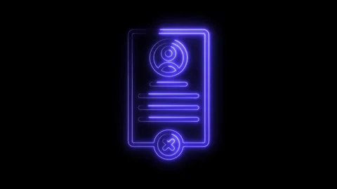 Glowing neon document with user profile and x mark on a dark background Stock Footage 322968618