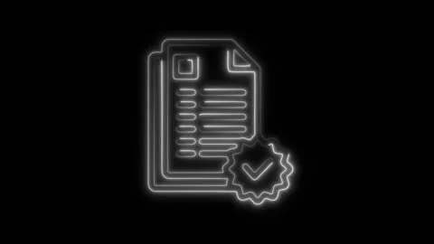 Glowing neon document verification icon isolated on black background. HD Vi.. Stock Footage 304147637