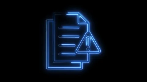 Glowing neon document with warning sign animation on black background for e.. Stock Footage 316842672