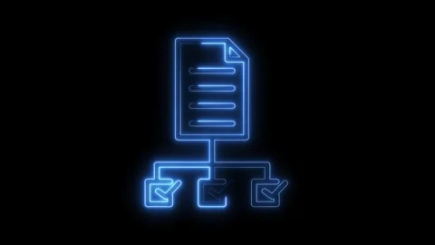 Glowing neon document workflow chart animation representing data management.. Stock Footage 316842326