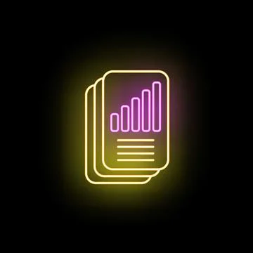 Glowing neon documents showing financial data growth analysis Illustrazione stock