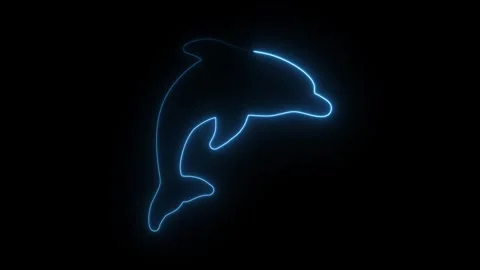 Glowing neon dolphin icon isolated on black background. HD Video motion gra.. Stock Footage 314642636