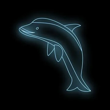Glowing neon dolphin jumping in the dark night Stock Illustration