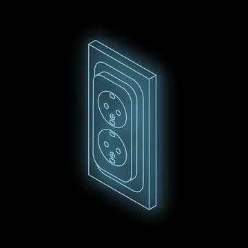 Glowing neon double electrical socket on black background Stock Illustration