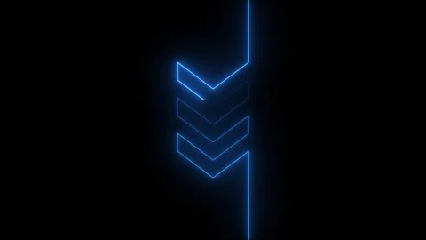 Glowing neon down direction arrows icon animation. Neon blue line down dire.. Vídeos de archivo 334437633