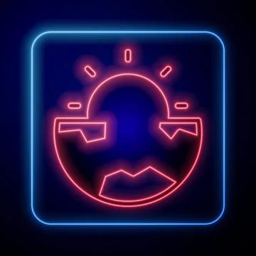 Glowing neon Earth core structure crust icon isolated on black background Stock Illustration