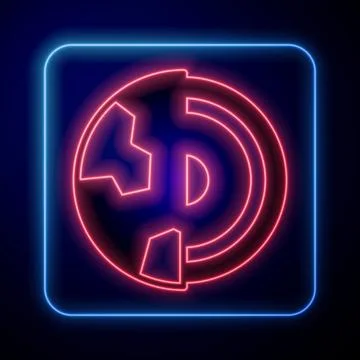 Glowing neon Earth core structure crust icon isolated on black background. .. Ilustración de archivo