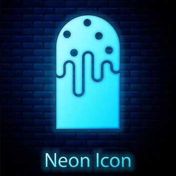 Glowing neon Easter cake icon isolated on brick wall background. Happy Easter Stock Illustration