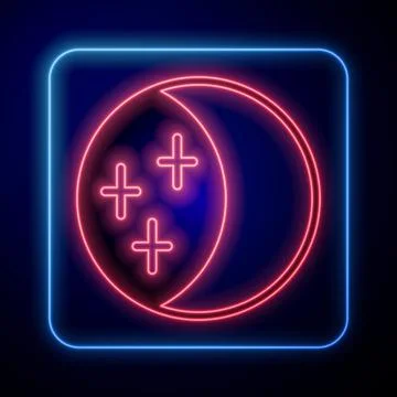 Glowing neon Eclipse of the sun icon isolated on black background. Total sonar Stock Illustration