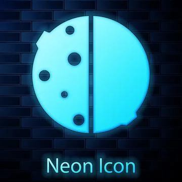 Glowing neon Eclipse of the sun icon isolated on brick wall background. Total Stock Illustration