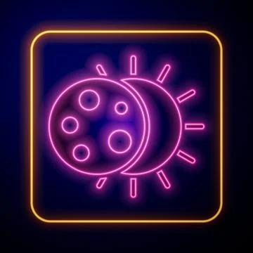 Glowing neon Eclipse of the sun icon isolated on black background. Total sonar Stock Illustration
