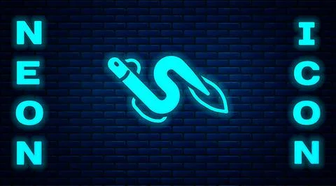 Glowing neon Eel fish icon isolated on brick wall background. Vector Stock Illustration