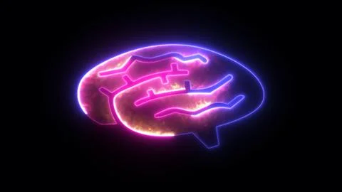 Glowing neon effect brain icon. Outline symbol collection. Concept of educa.. Stock Illustration
