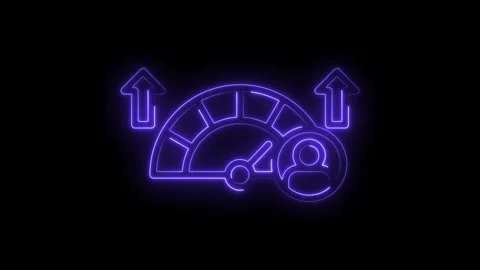 Glowing neon efficiency meter with person and upward arrows for performance.. Video stock 309911284