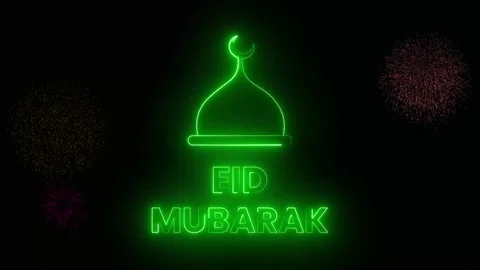 Glowing neon Eid Mubarak text with mosque line animation 動画素材 329692964