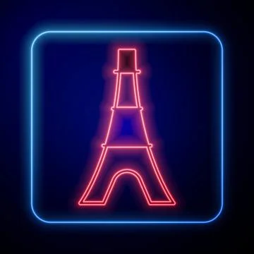 Glowing neon Eiffel tower icon isolated on black background. France Paris Illustrazione stock