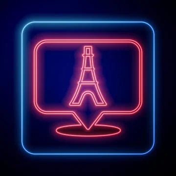 Glowing neon Eiffel tower icon isolated on black background. France Paris lan Illustrazione stock
