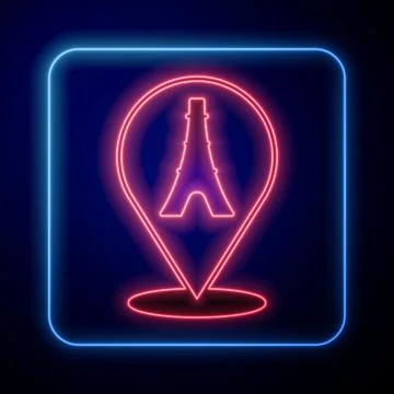 Glowing neon Eiffel tower icon isolated on black background. France Paris Stock Illustration