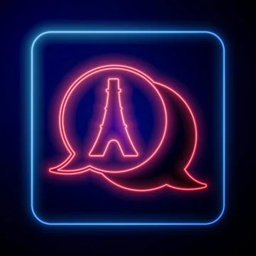 Glowing neon Eiffel tower icon isolated on black background. France Paris 스톡 일러스트