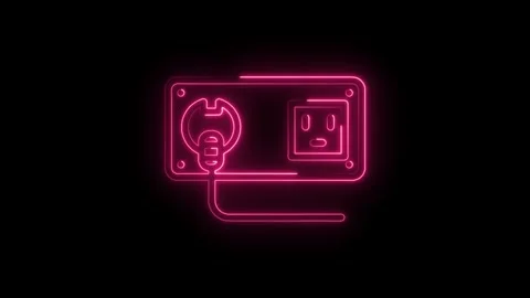 Glowing neon electric plug and socket icon animation on black background vi.. Stock Footage 315495658