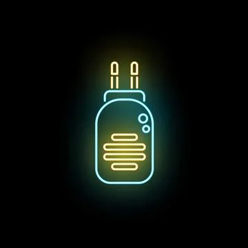 Glowing neon electric plug icon on black background Иллюстрация