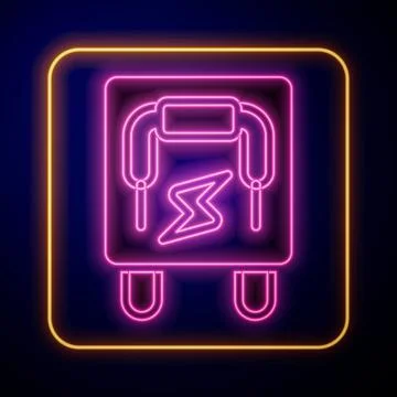 Glowing neon Electrical panel icon isolated on black background. Switch lever Stock Illustration