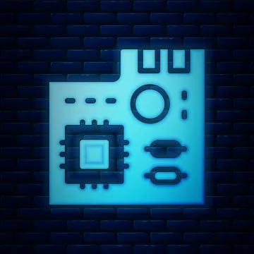 Glowing neon Electronic computer components motherboard digital chip integrated 스톡 일러스트