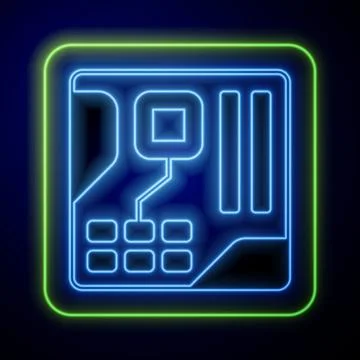 Glowing neon Electronic computer components motherboard digital chip integrated Stock Illustration