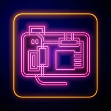Glowing neon Electronic computer components motherboard digital chip integrat Illustrazione stock