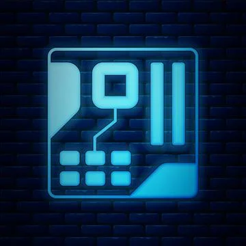 Glowing neon Electronic computer components motherboard digital chip integrated Stock Illustration