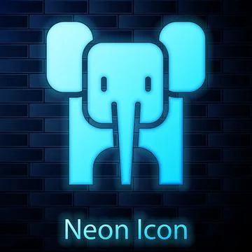 Glowing neon Elephant icon isolated on brick wall background. Vector Stock Illustration