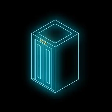 Glowing neon elevator on black background 스톡 일러스트