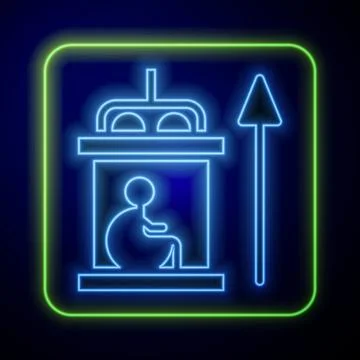 Glowing neon Elevator for disabled icon isolated on blue background. Vector Stock Illustration