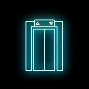 Glowing neon elevator doors concept sign on black Stock Illustration