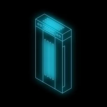 Glowing neon elevator showing floor number on black background 스톡 일러스트