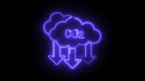 Glowing neon emission reduction icon isolated on black background. HD Video.. Stock Footage 304539209