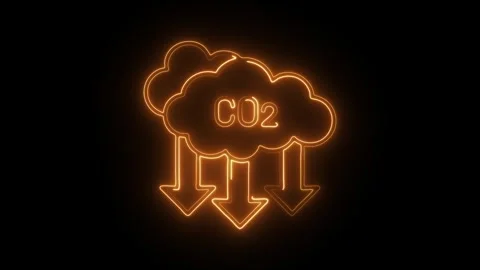 Glowing neon emission reduction icon isolated on black background. HD Video.. Stock Footage 304539258
