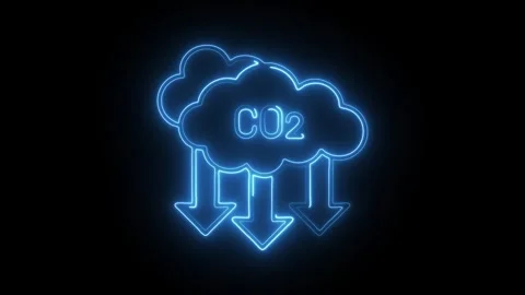 Glowing neon emission reduction icon isolated on black background. HD Video.. Stock Footage 304539267