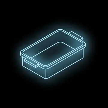 Glowing neon empty food container on dark background Stockillustratie