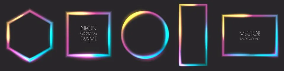 Glowing neon empty frames set. Vector illustration. Color gradient abstract s Stock Illustration