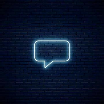 Glowing neon empty speech bubble frame. Rectangle blank speech bubble in neon Stock Illustration