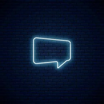 Glowing neon empty speech bubble frame. Trapezoid blank speech bubble in neon Stock Illustration